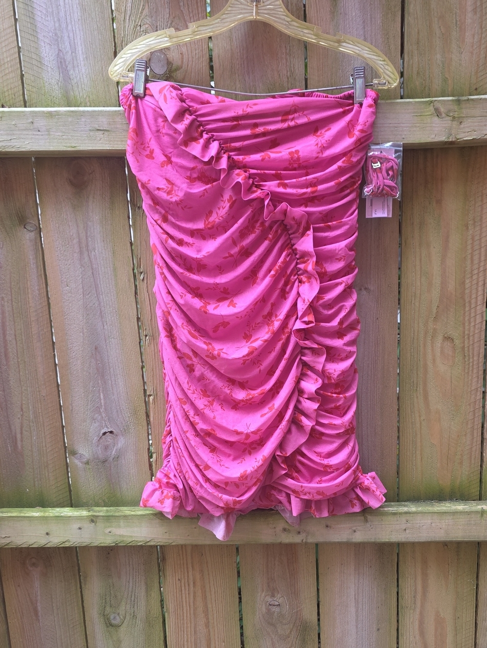 Pink Ruched Ruffle Dress